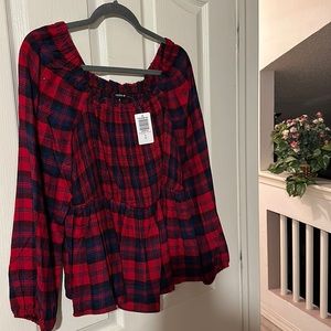 Torrid Plaid Smocked peplum style blouse